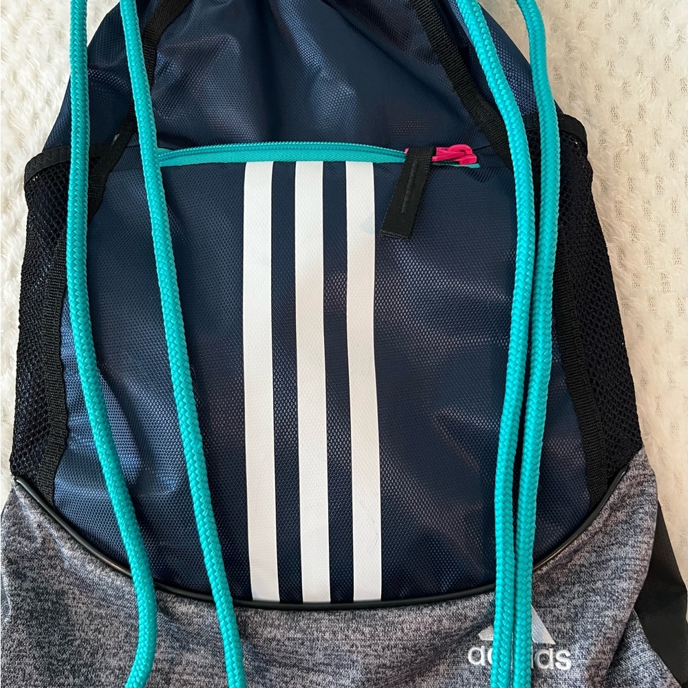 Adidas Blue and Gray Drawstring Backpack